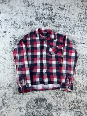 Vintage 60s Sears Loop Collar Fraternity Prep Flannel Shirt Boys 16 Plaid USA